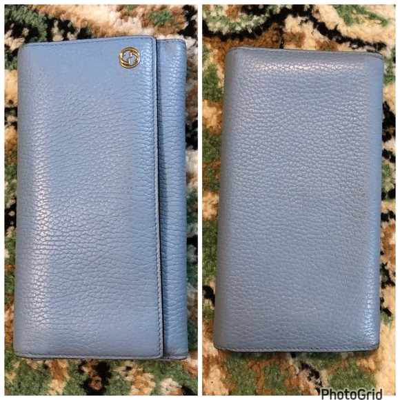 Gucci AUTHENTIC Interlocking G Grained Pebbled Baby Blue Leather GG Long Wallet - Picture 4 of 16